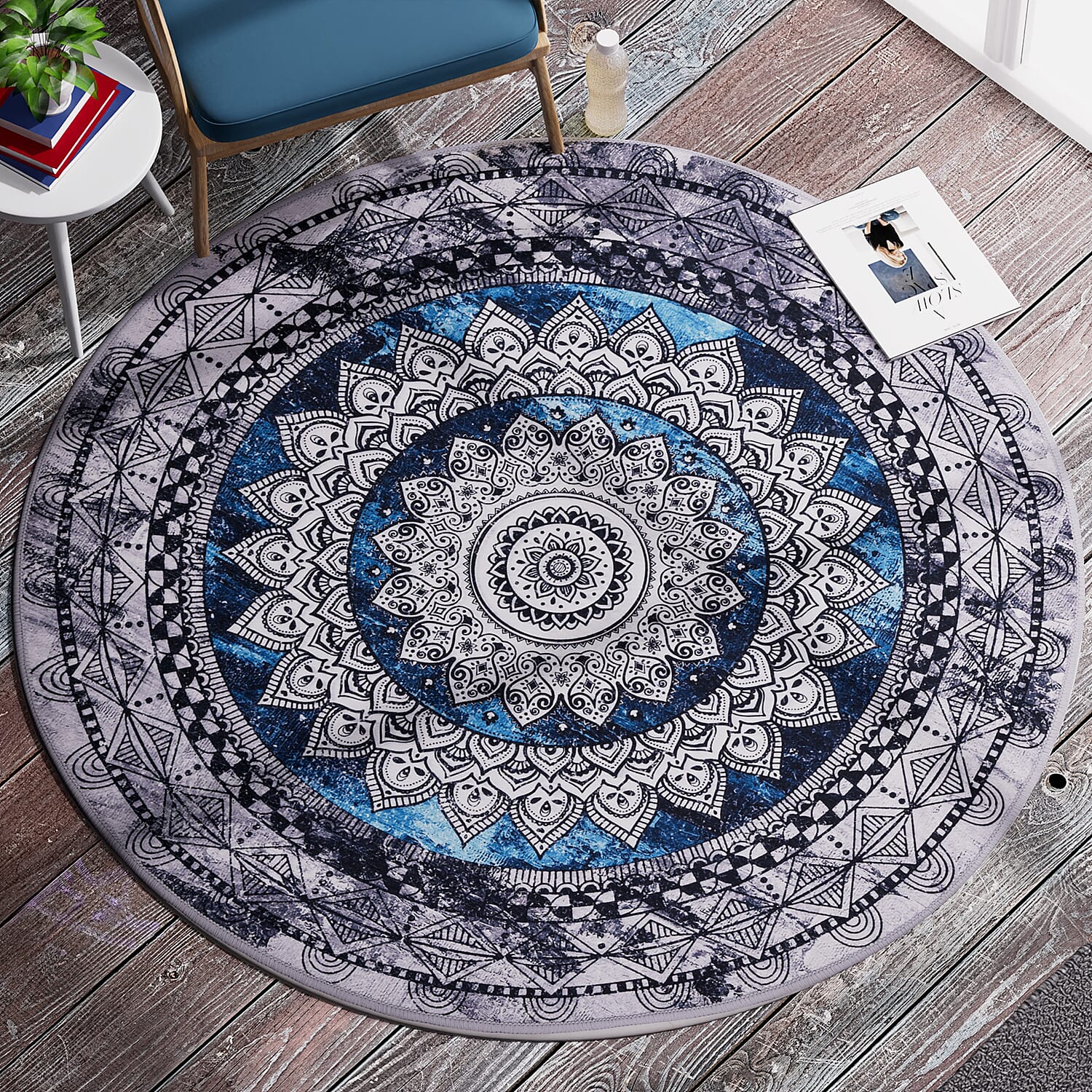 TJC Printed Chenille Carpet - Blue & Black
