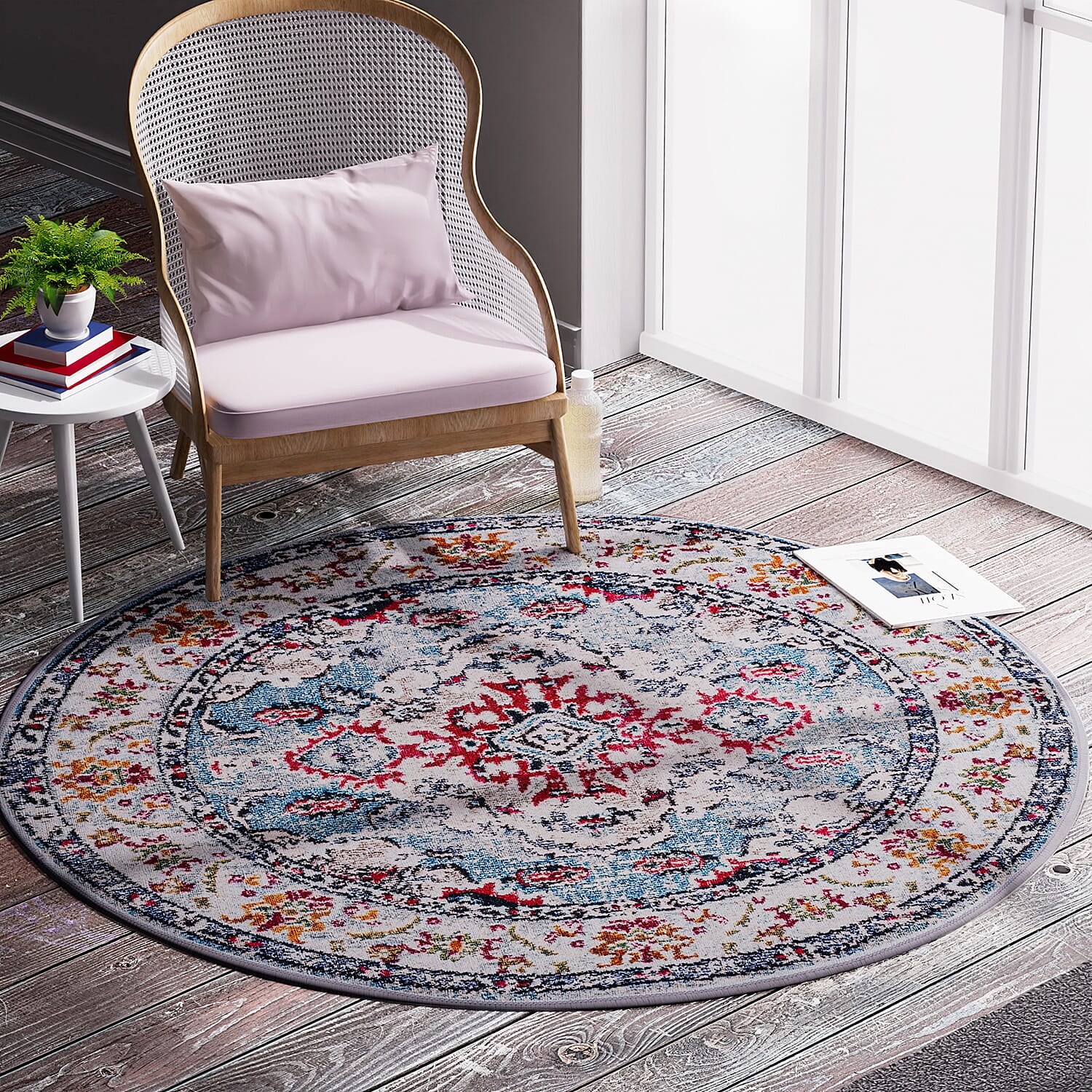 Turkish Design Chenille Carpet (Size 88 Cm) - Orange & Blue