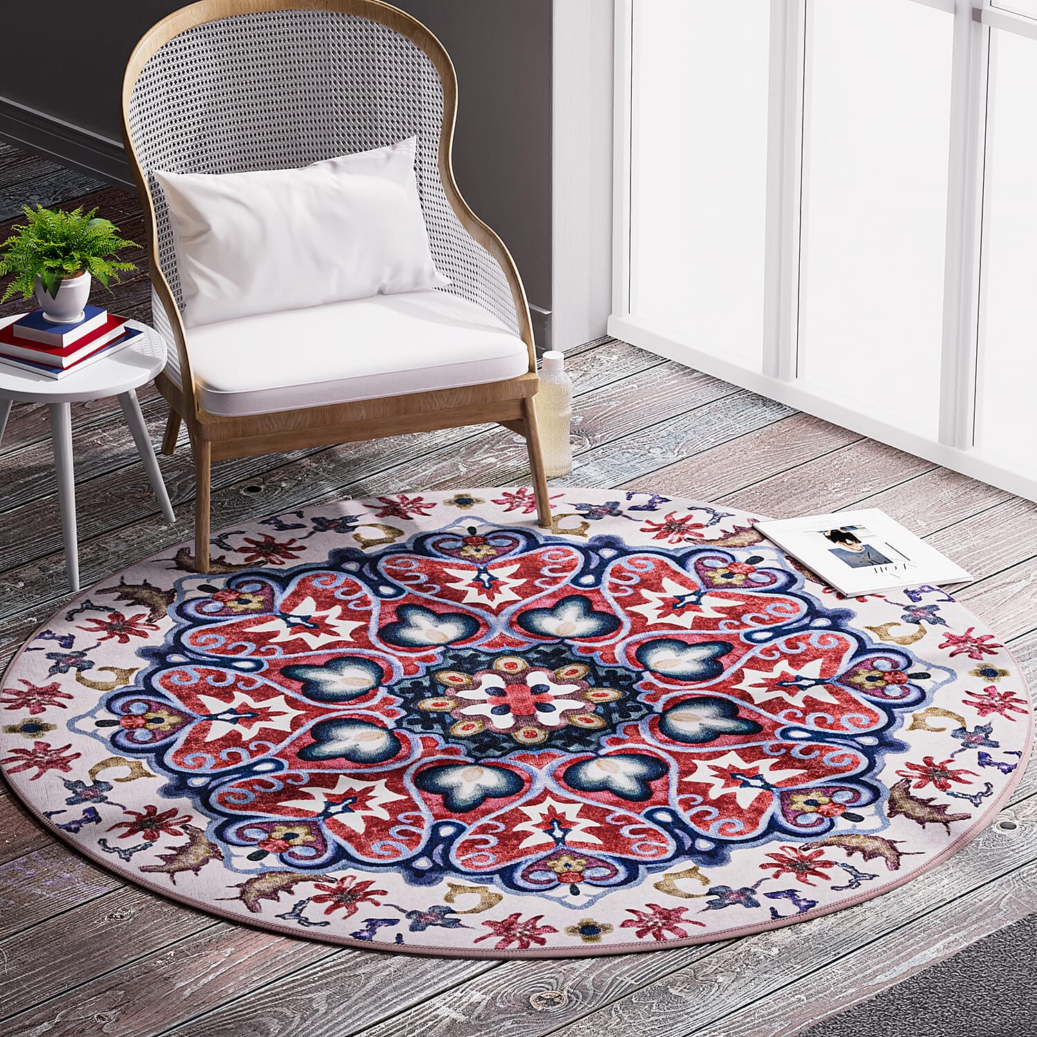 Turkish Design Chenille Carpet (Size 88 Cm) - Orange & Blue