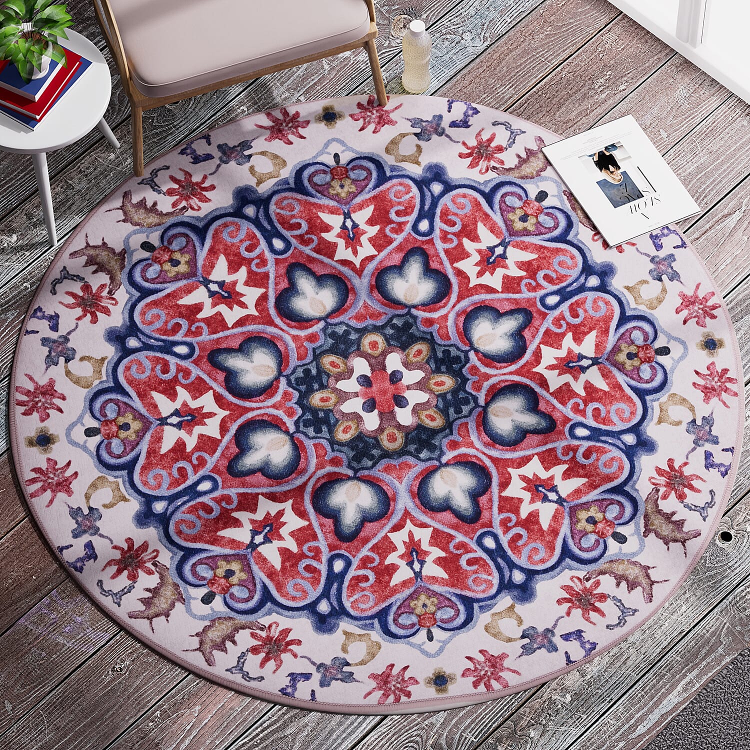 Turkish Design Chenille Carpet (Size 88 Cm) - Orange & Blue