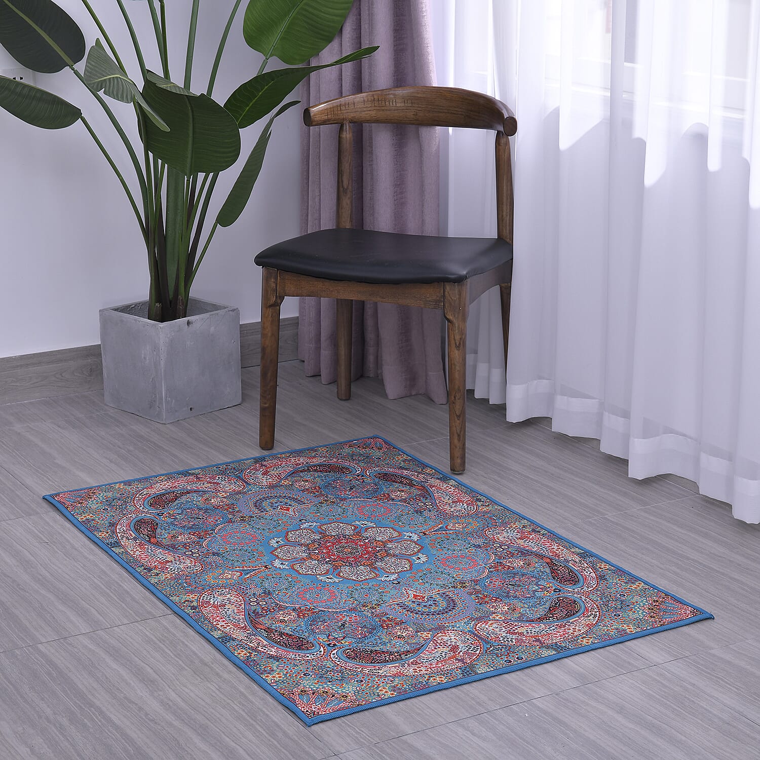 One Time Close Out Deal- Floral Pattern Velvet Carpet (Size 120x80 Cm) Turquoise & Multi