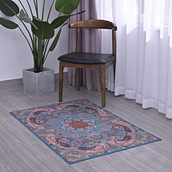 Floral with Paisley Pattern Velvet Carpet Turquoise and Multi