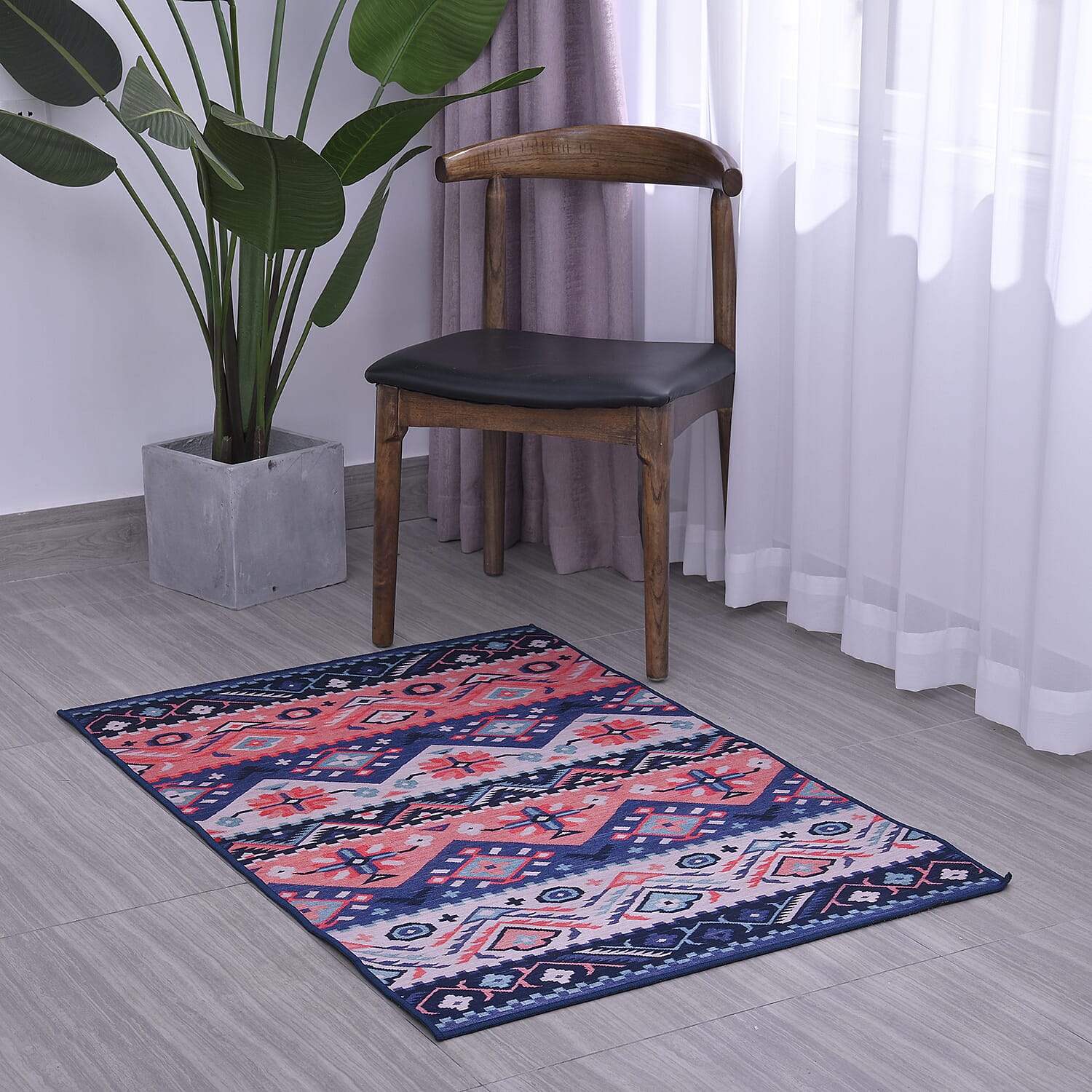 One Time Close Out Deal- Abstract Strip Pattern Velvet Carpet (Size 120x80 Cm) - Navy & Multi