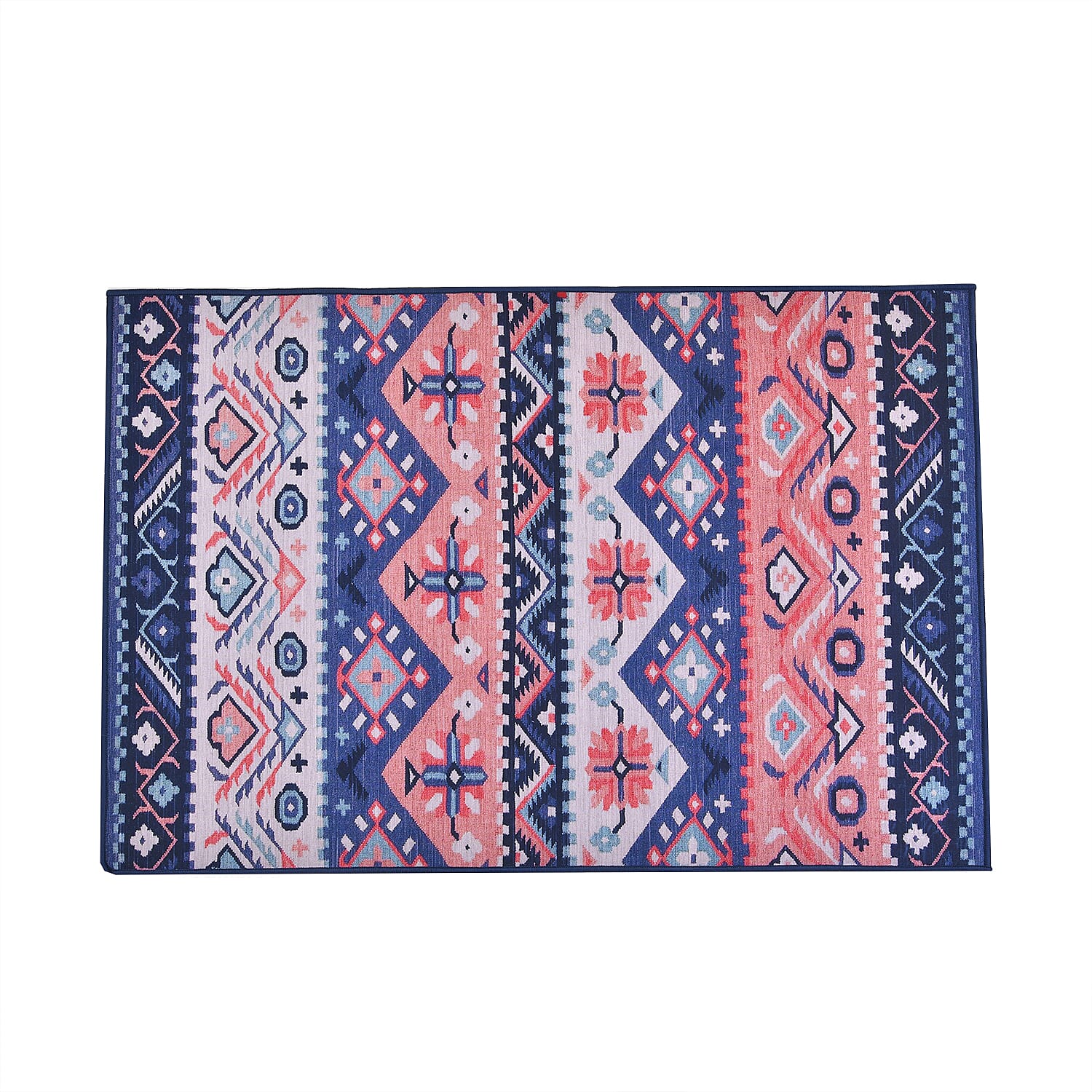 Abstract Pattern Velvet Carpet (Size 160x120 Cm)- Navy & Multi