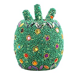 Handcrafted Set of 5 Blue Rhinestone Beaded Pens with Matching Holder Color - Blue