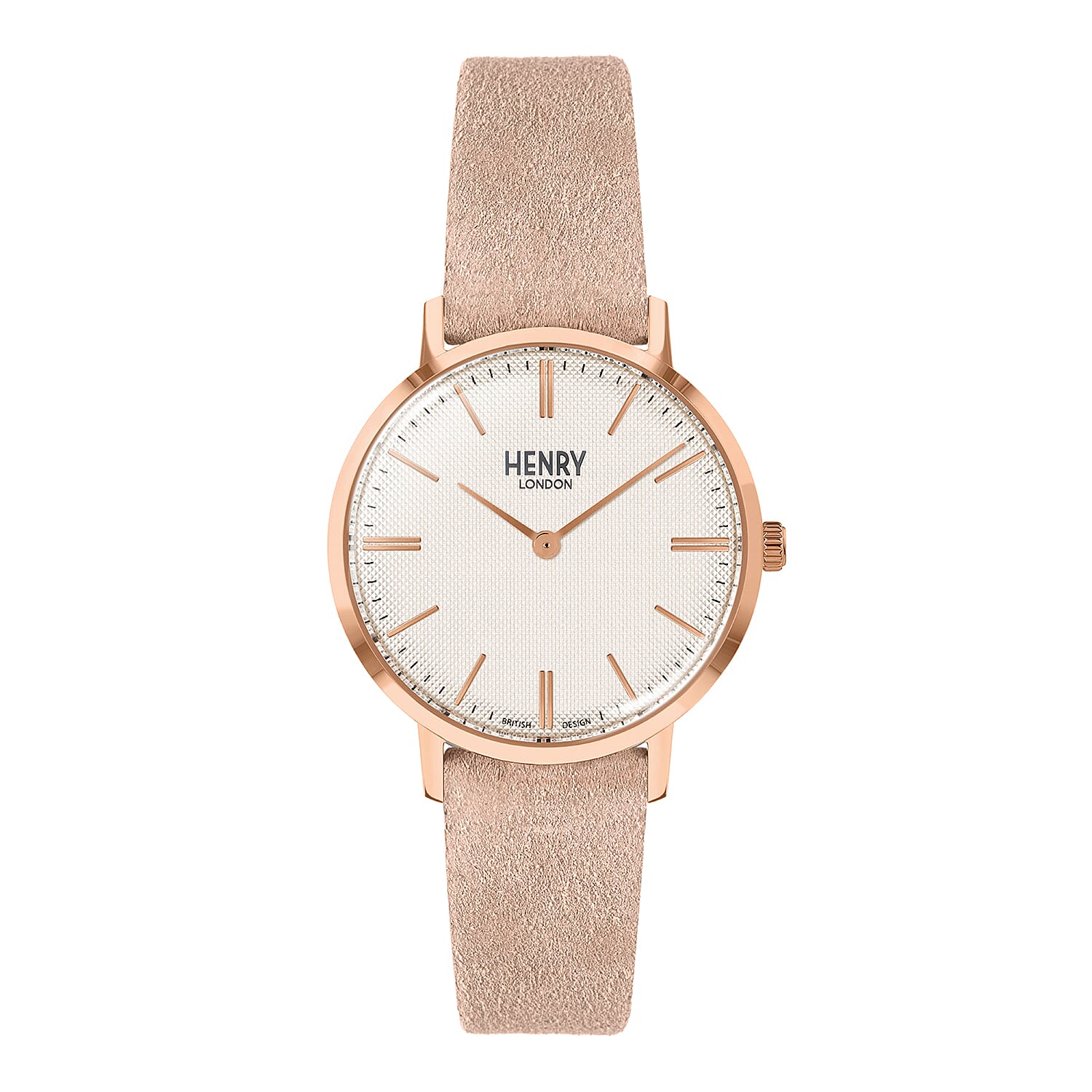 HENRY LONDON Regency Unisex Creamy White Dial Watch with Pink Suede Strap