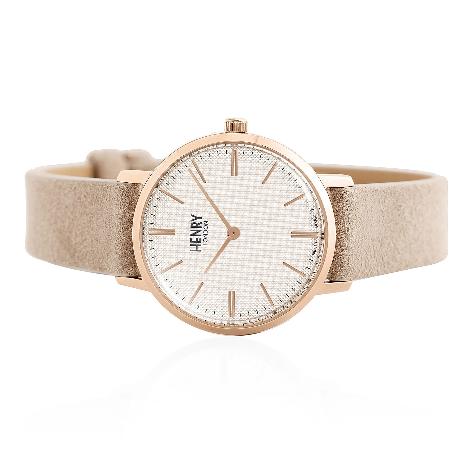 HENRY LONDON Regency Unisex Creamy White Dial Watch with Pink Suede Strap