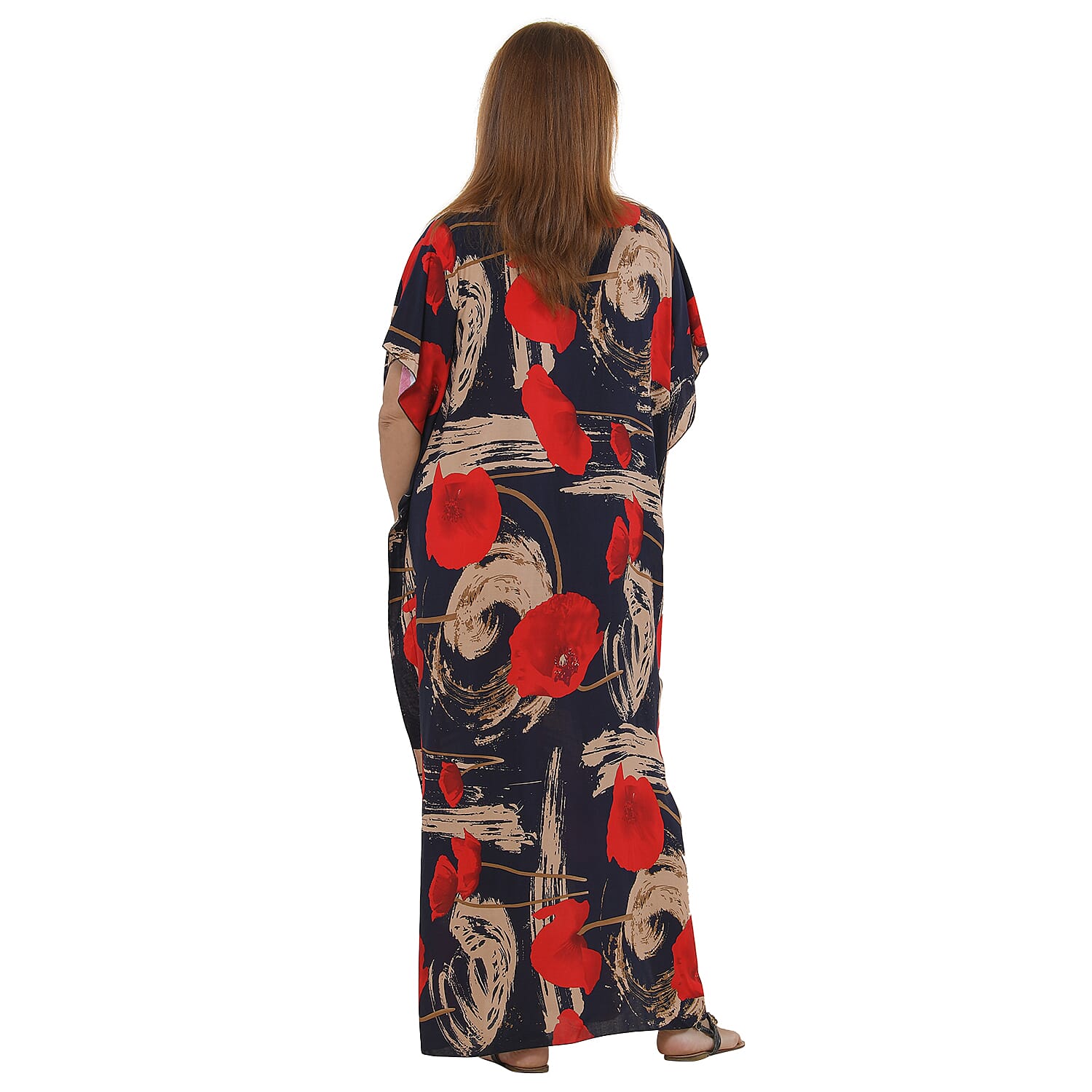 TAMSY 100% Viscose Floral Pattern Kaftan Dress (Size 138x77 Cm) - Dark Blue