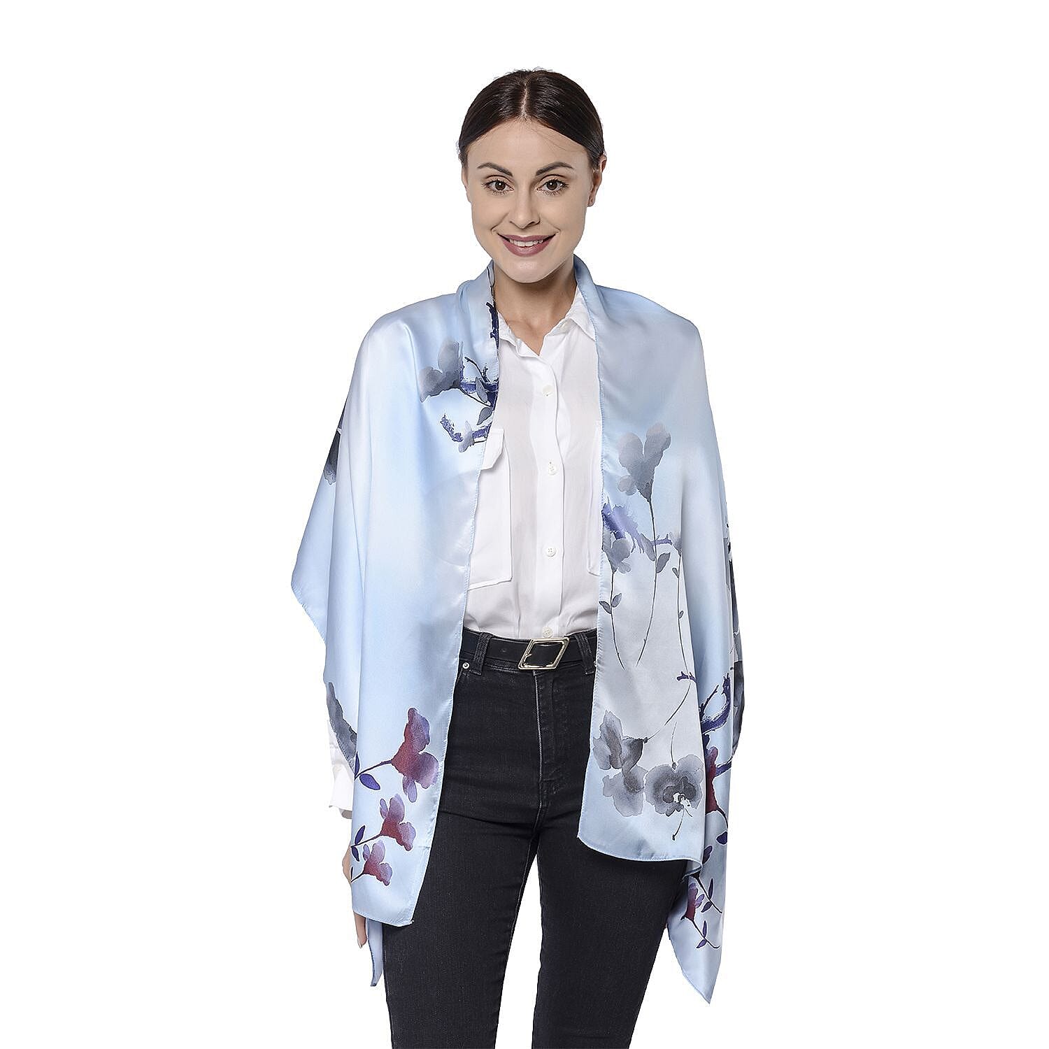 Close Out Deal - La Marey Floral Pattern Scarf (Size 175x52 cm) - Blue