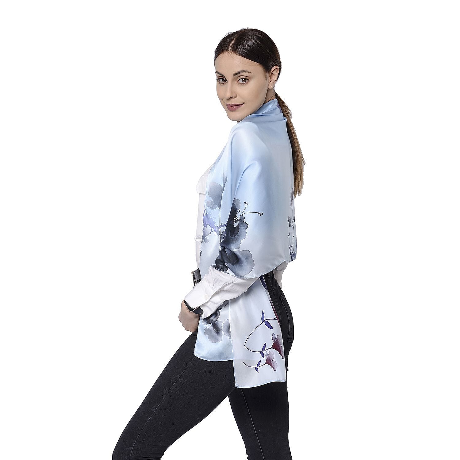 Close Out Deal - La Marey Floral Pattern Scarf (Size 175x52 cm) - Blue