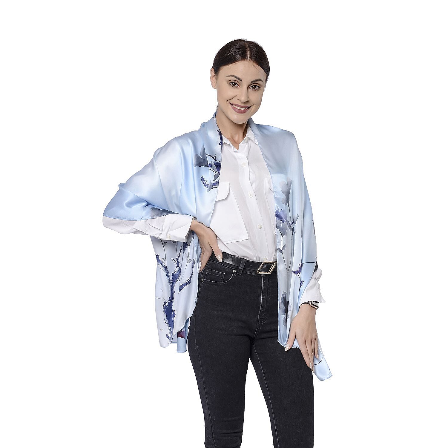 Close Out Deal - La Marey Floral Pattern Scarf (Size 175x52 cm) - Blue