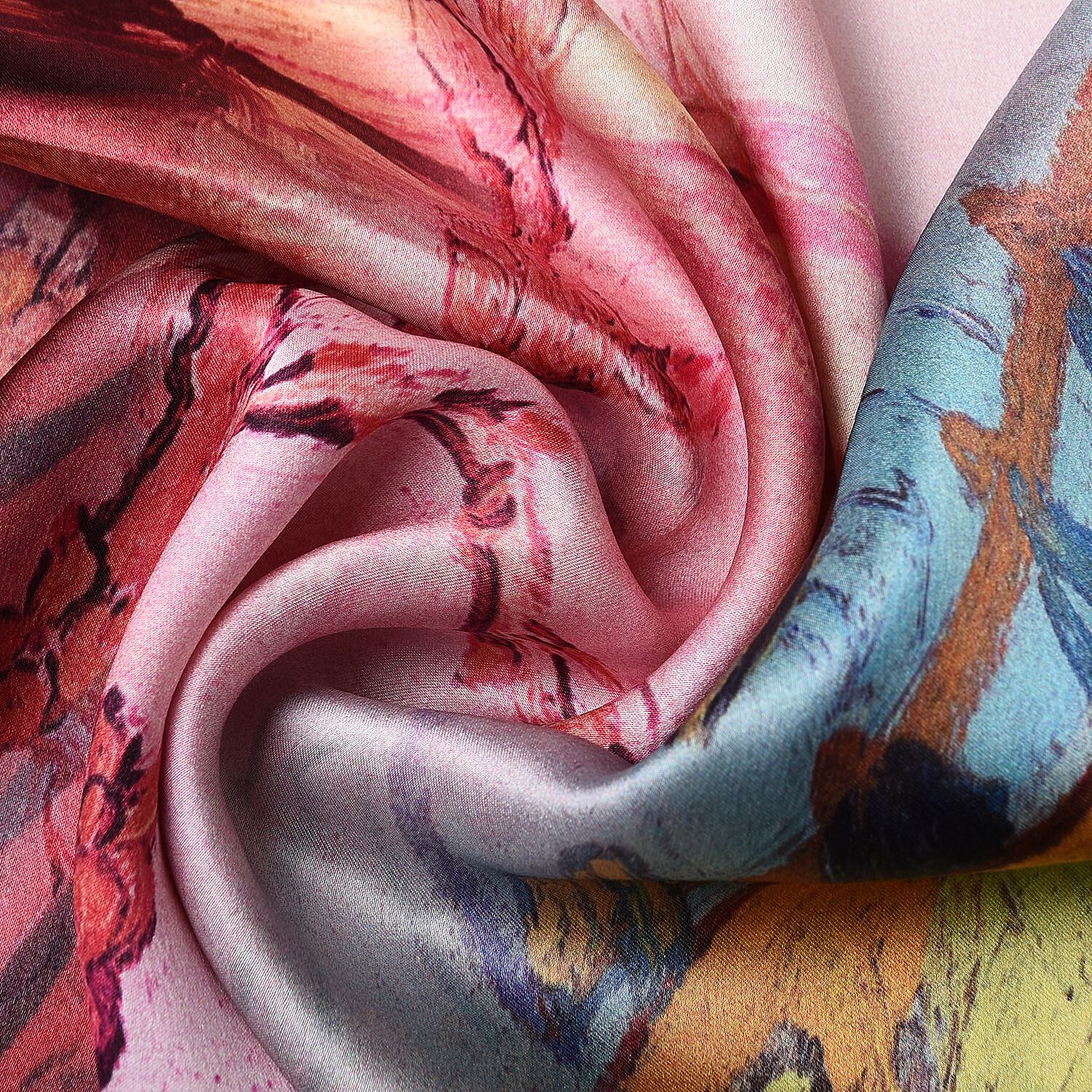 100% Mulberry Silk La Marey Floral Pattern Scarf (Size 175x52 cm) - Peach and Multi