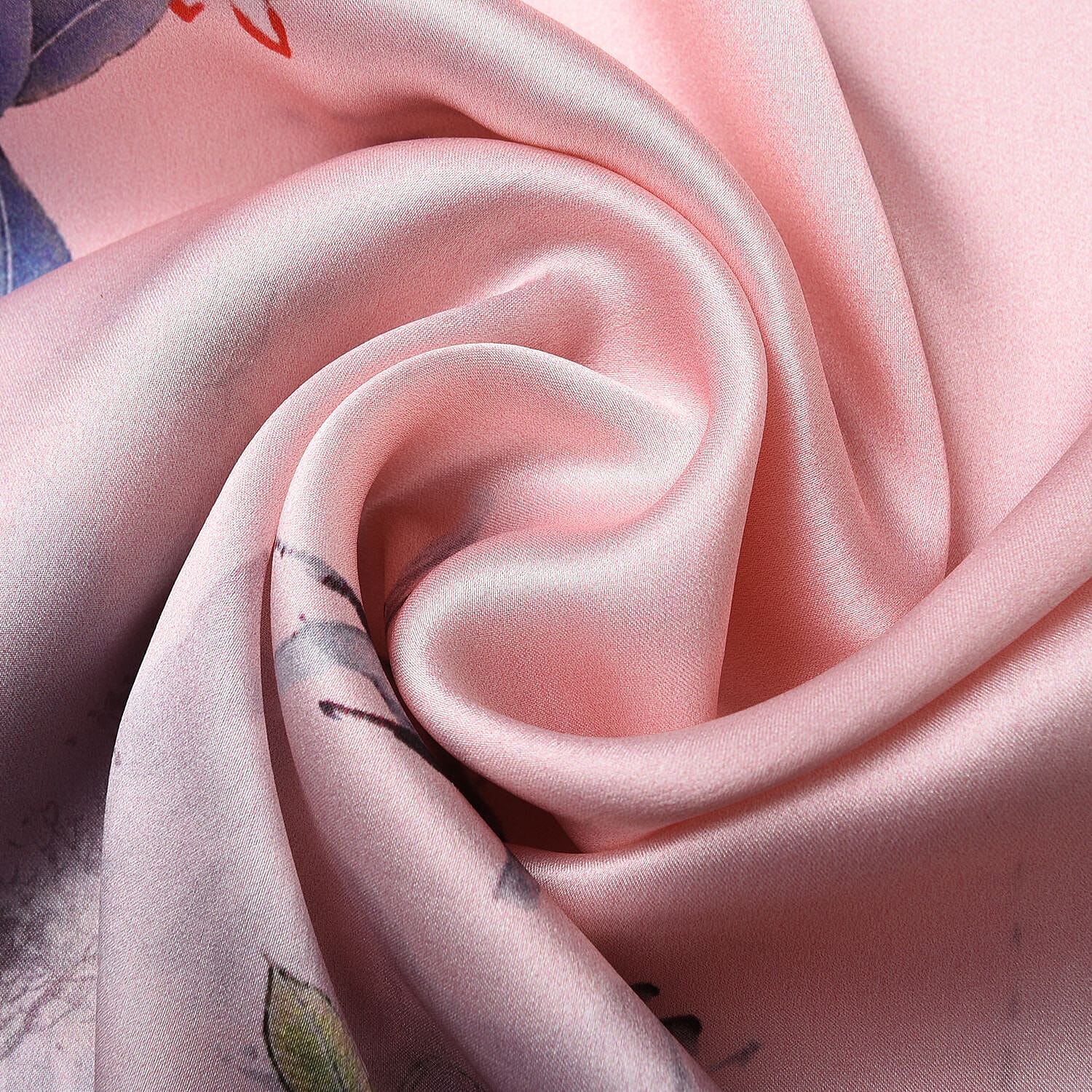 100% Mulberry Silk La Marey Floral Pattern Scarf (Size 175x52 cm) - Peach and Multi