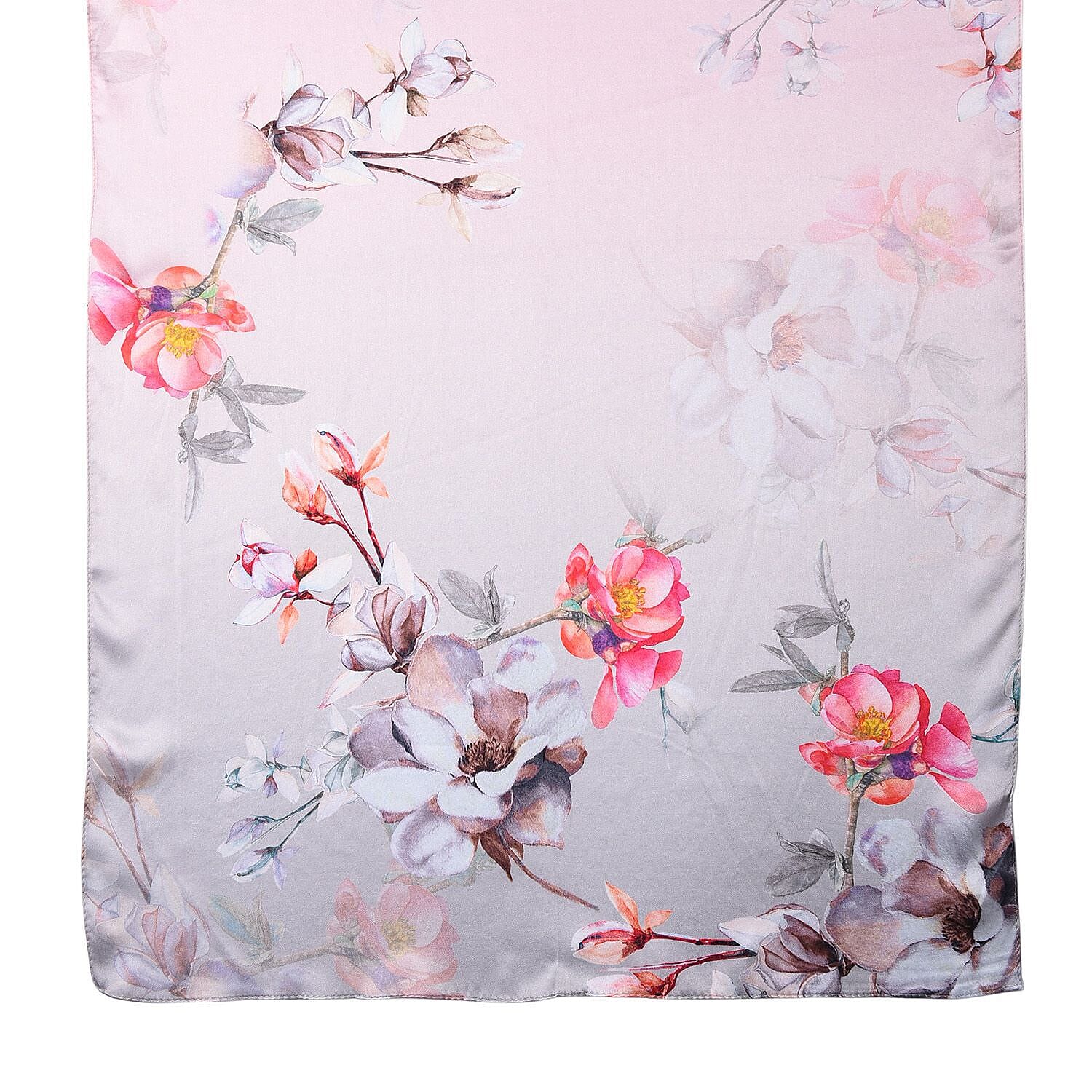 LA MAREY 100% Mulberry Silk Floral Pattern Scarf (Size 175x52 Cm) - Pink