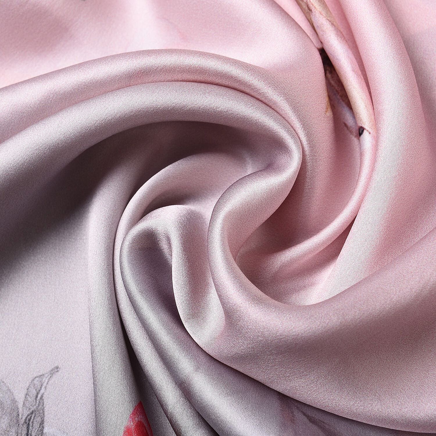 LA MAREY 100% Mulberry Silk Floral Pattern Scarf (Size 175x52 Cm) - Pink