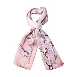 LA MAREY 100% Mulberry Silk Floral Pattern Scarf (Size 175x52 Cm) - Pink