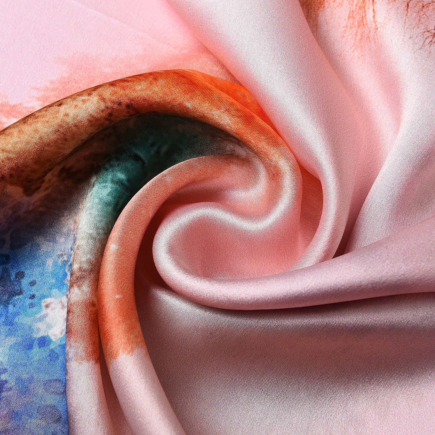 LA MAREY 100% Mulberry Silk Printed Scarf - Pink & Blue