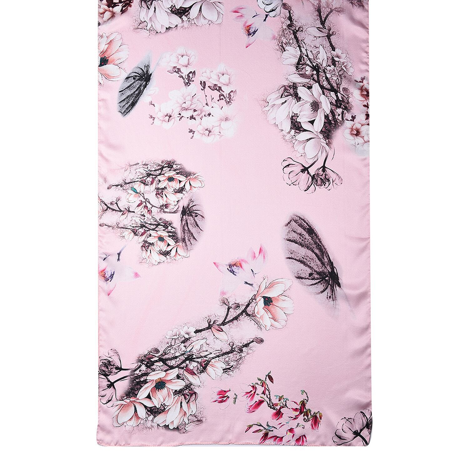 LA MAREY 100% Mulberry Silk Magnolia Denudata Pattern Scarf (Size 175x52 Cm) - Pink