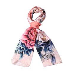 LA MAREY 100% Mulberry Silk Printed Scarf - Pink & Blue