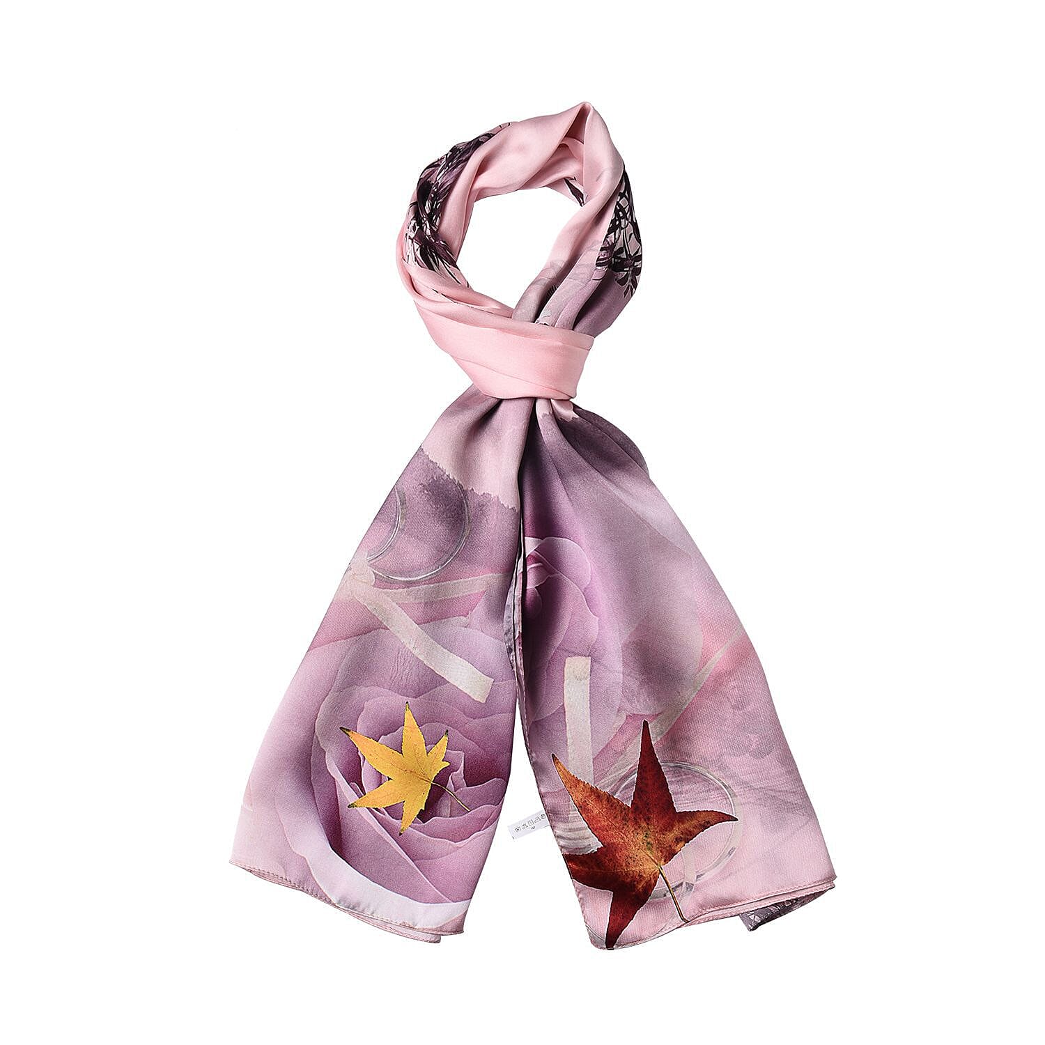 LA MAREY 100% Mulberry Silk Leaves Pattern Scarf (Size 175x52 Cm) - Light Pink