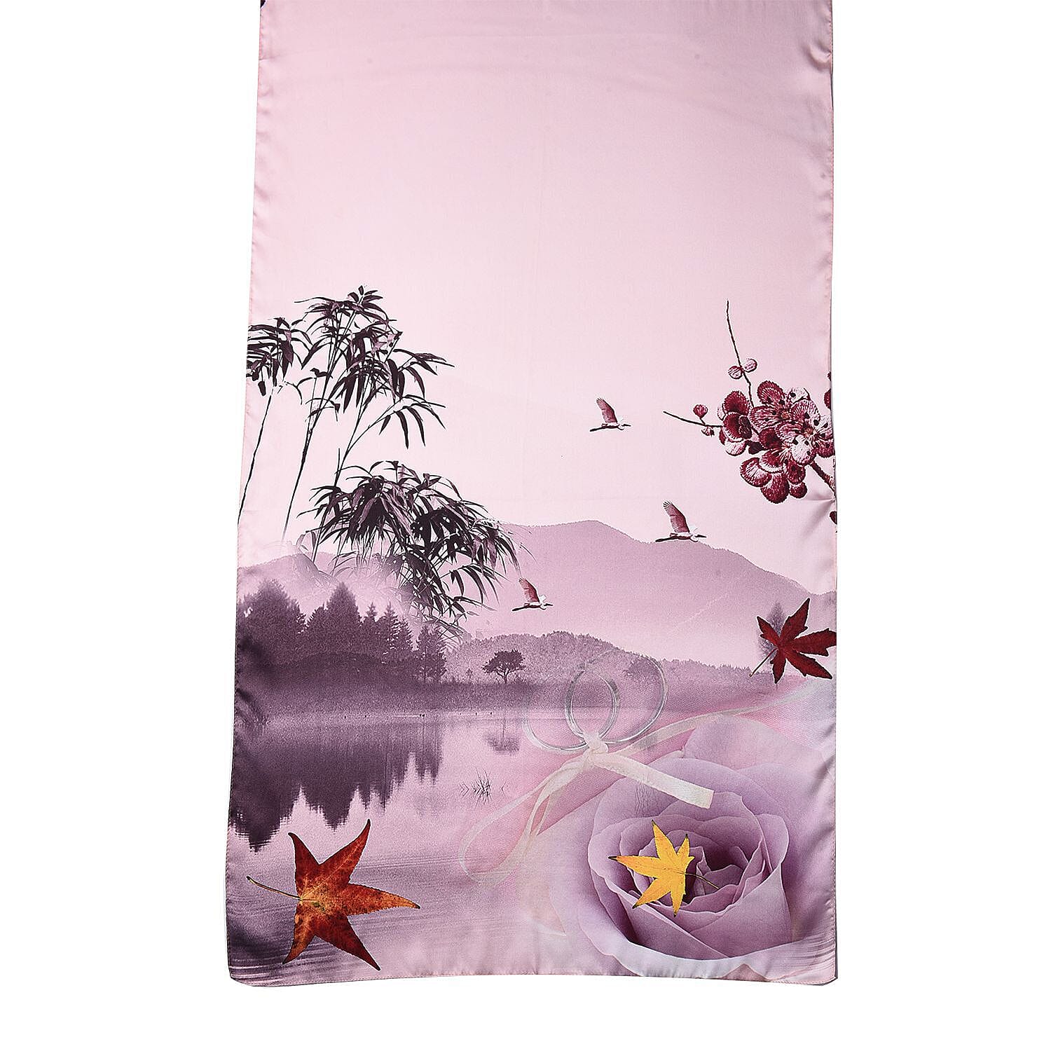 LA MAREY 100% Mulberry Silk Leaves Pattern Scarf (Size 175x52 Cm) - Light Pink