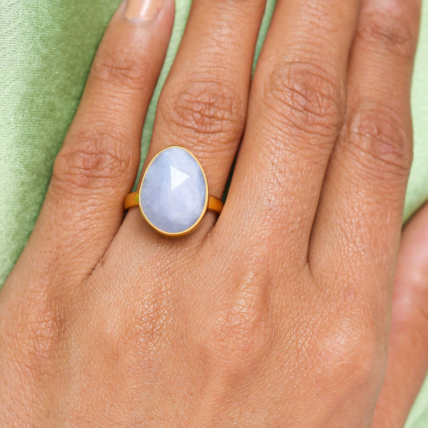 Blue Lace Agate Solitaire Ring in Vermeil Yellow Gold Overlay Sterling Silver 6.93 Ct.