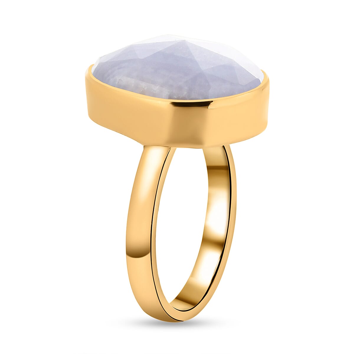 Blue Lace Agate Solitaire Ring in Vermeil Yellow Gold Overlay Sterling Silver 6.93 Ct.