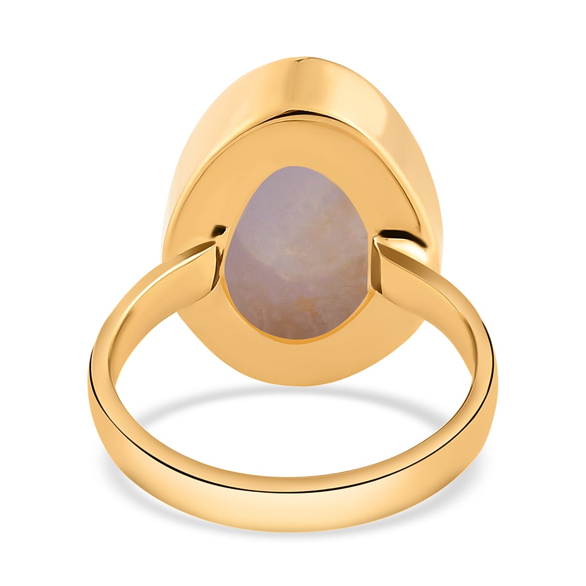 Blue Lace Agate Solitaire Ring in Vermeil Yellow Gold Overlay Sterling Silver 6.93 Ct.