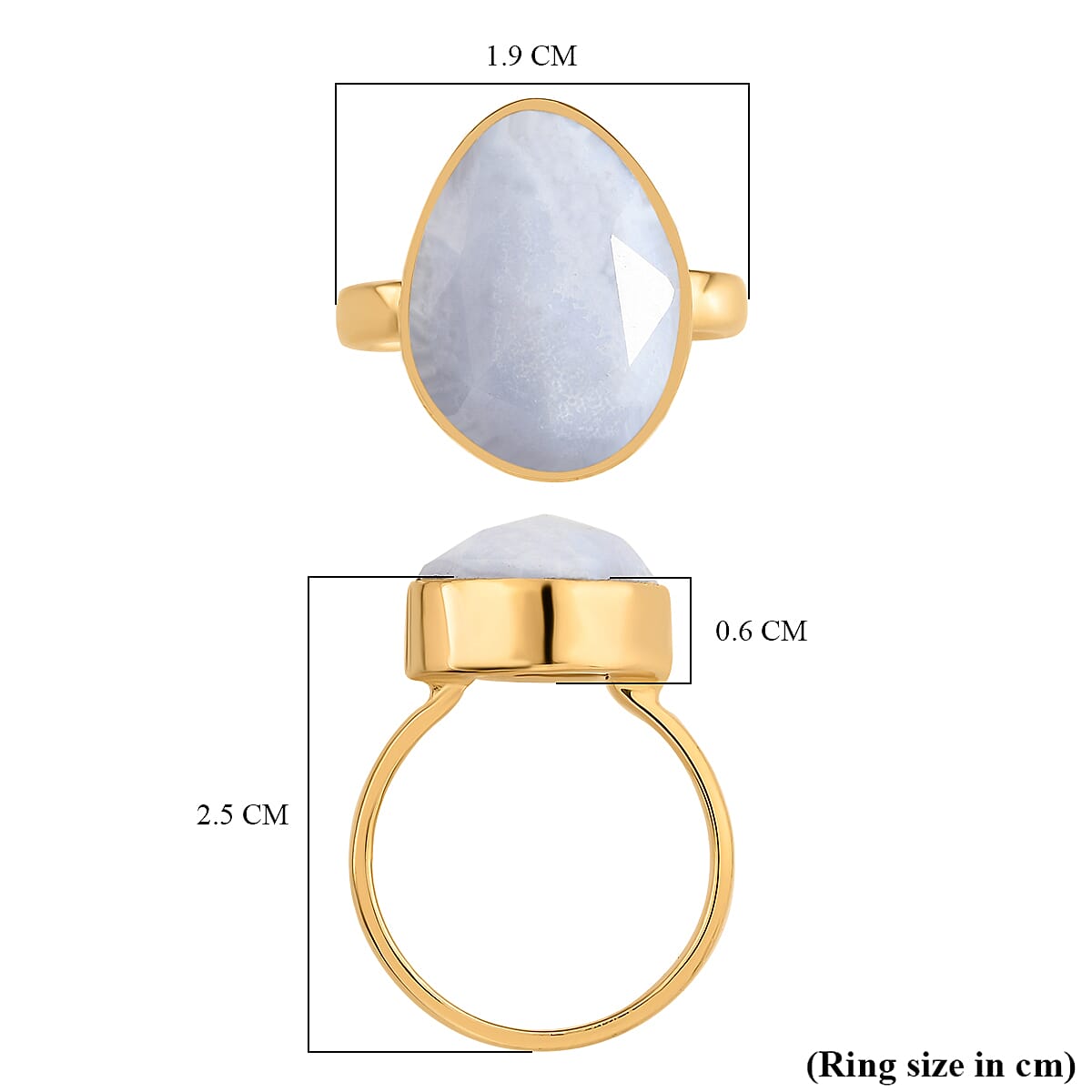 Blue Lace Agate Solitaire Ring in Vermeil Yellow Gold Overlay Sterling Silver 6.93 Ct.