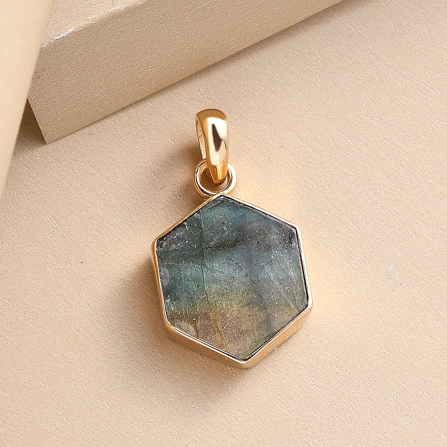 Labradorite Hexagon Pendant in 18K Vermeil Yellow Gold Overlay  Sterling Silver 8.80 Ct.