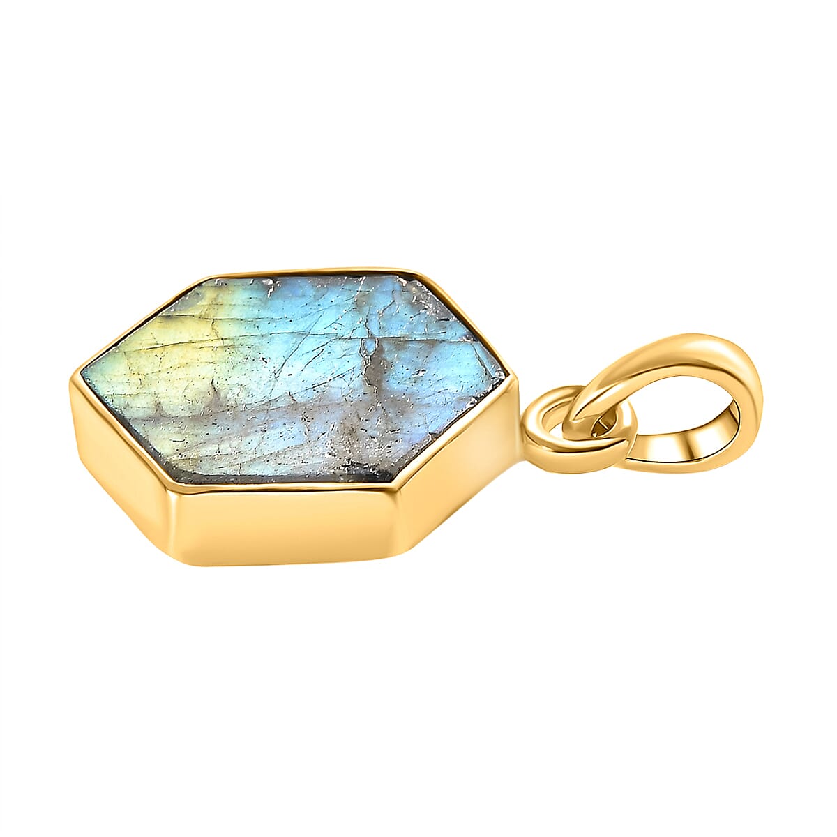 Labradorite Hexagon Pendant in 18K Vermeil Yellow Gold Overlay  Sterling Silver 8.80 Ct.