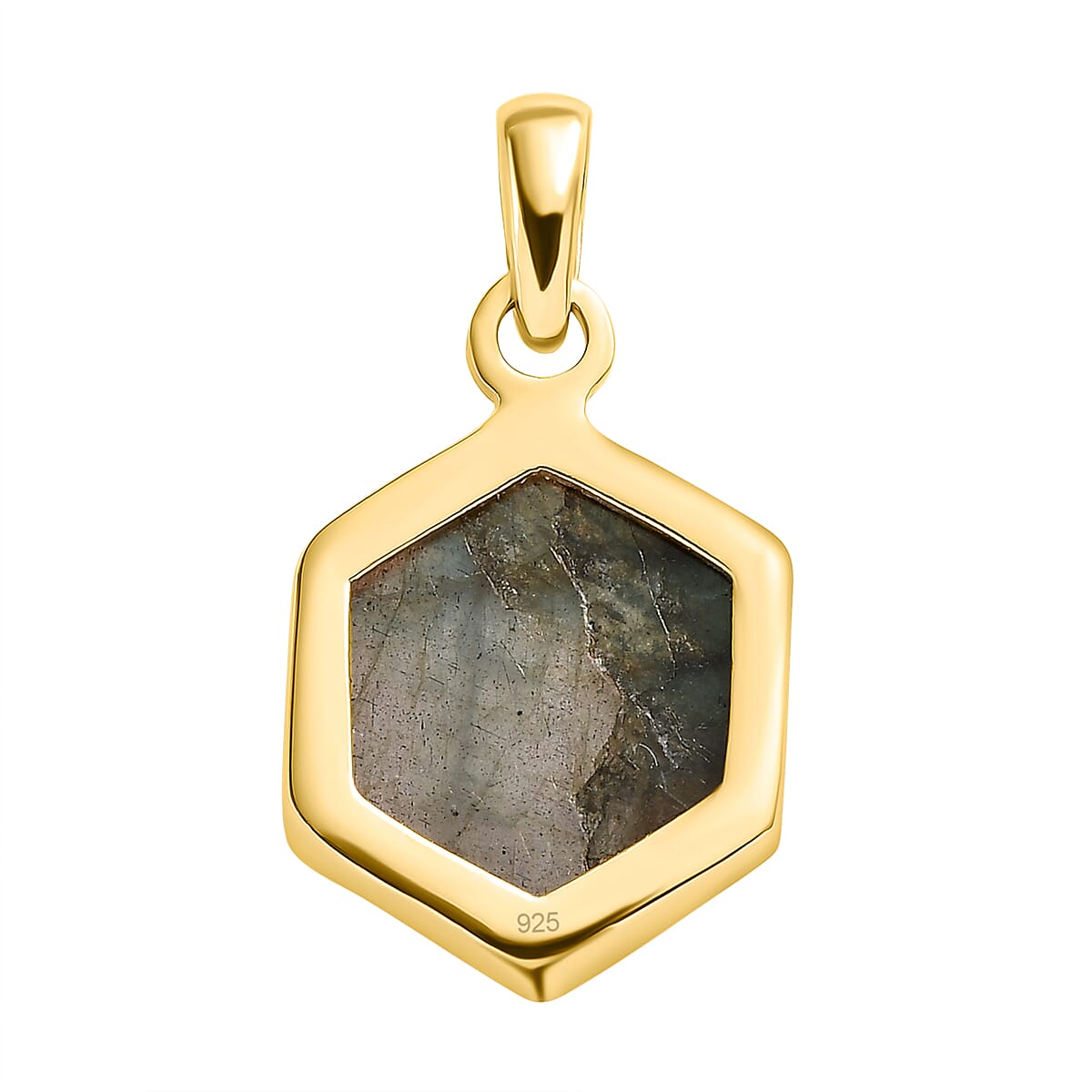 Labradorite Hexagon Pendant in 18K Vermeil Yellow Gold Overlay  Sterling Silver 8.80 Ct.