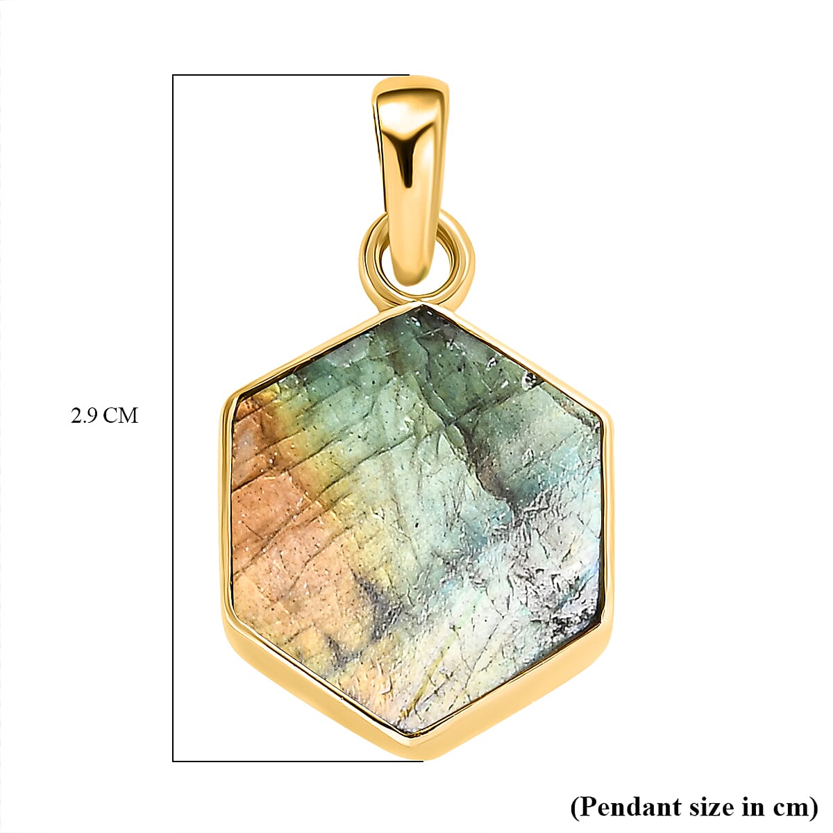 Labradorite Hexagon Pendant in 18K Vermeil Yellow Gold Overlay  Sterling Silver 8.80 Ct.