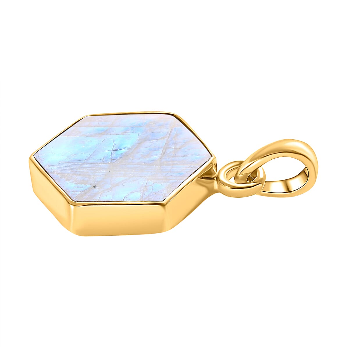 Rainbow Moonstone Hexagon Pendant in 18K Vermeil Yellow Gold Plated Sterling Silver 8.30 Ct.