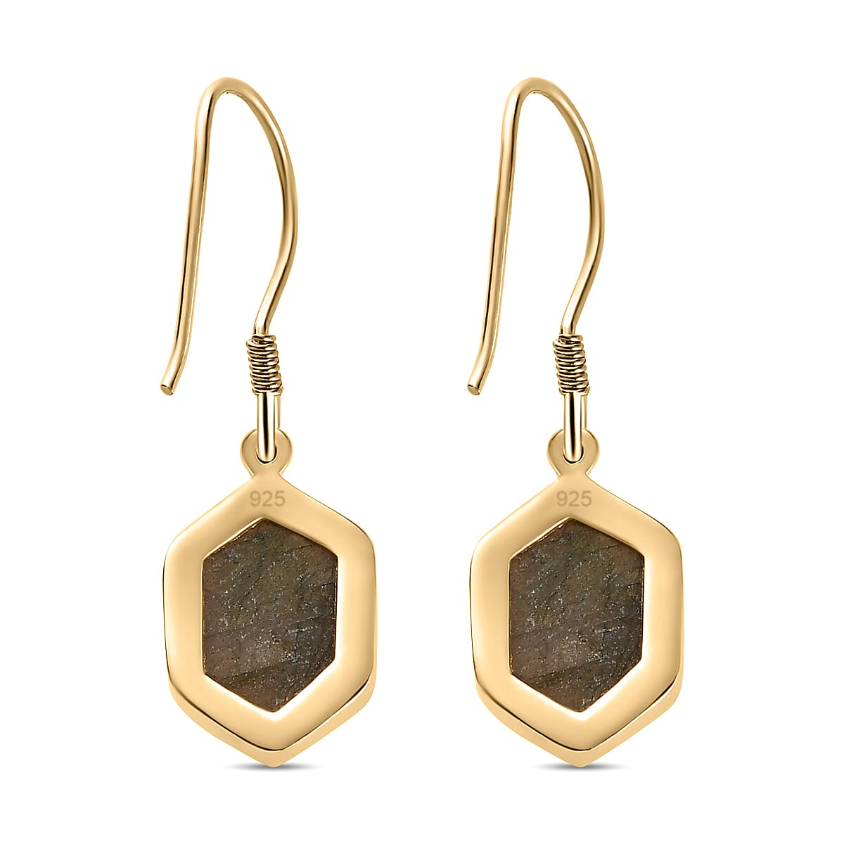 Labradorite Hexagon Earrings (with Hook) in 18K Vermeil Yellow Gold Overlay Sterling Silver 8.216 Ct.