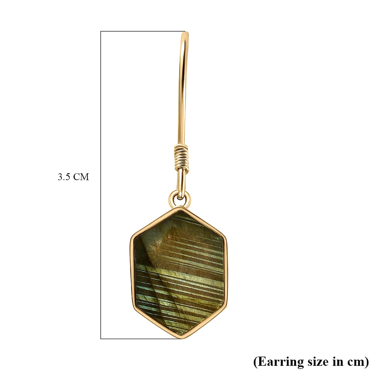 Labradorite Hexagon Earrings (with Hook) in 18K Vermeil Yellow Gold Overlay Sterling Silver 8.216 Ct.