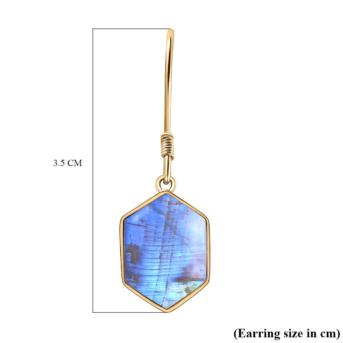Rainbow Moonstone Hexagon Earrings (with Hook) in 18K Yellow Gold Vermeil Plated Sterling Silver 7.85 Ct.