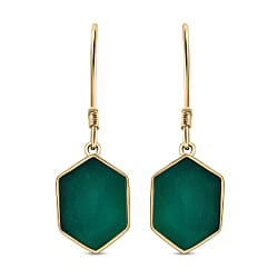 Green Onyx Hexagon Earrings (With Hook) in 18K Vermeil Yellow Gold Overlay Sterling Silver 7.41 Ct.