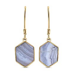 Blue Lace Agate Hexagon Earrings (with Hook) in Vermeil Yellow Gold Overlay Sterling Silver 8.426 Ct.
