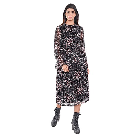 TAMSY Floral Pattern Dress (Size M, 12-14) - Black