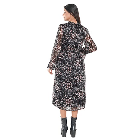 TAMSY Floral Pattern Dress (Size S, 8-10) - Black