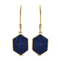 Lapis Lazuli Hexagon Earrings (With Hook) in 18K Vermeil Yellow Gold Overlay Sterling Silver 8.97 Ct.
