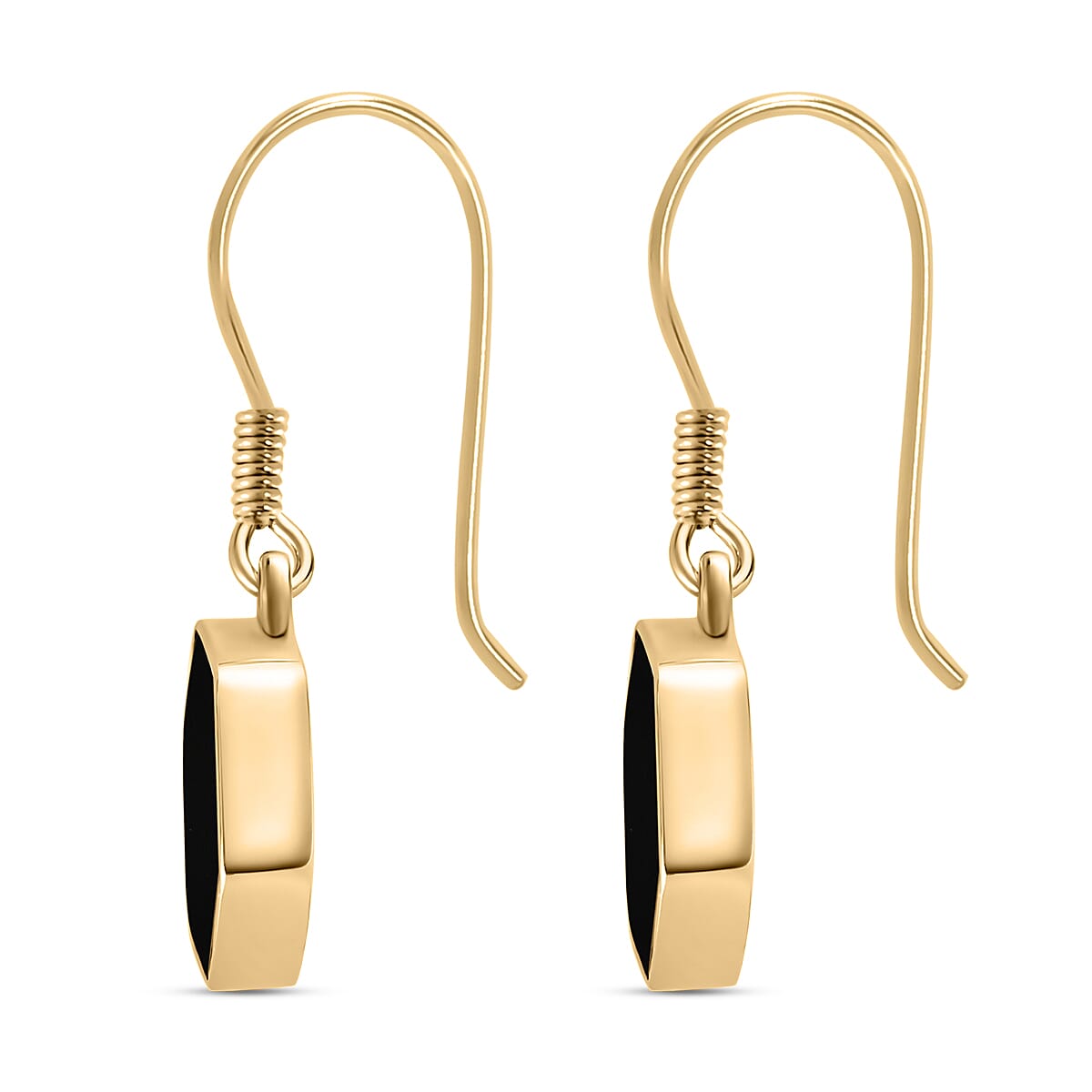 Black Onyx Hexagon Earrings (With Hook) in 18K Yellow Gold Vermeil Plated Sterling Silver 7.89 Ct.