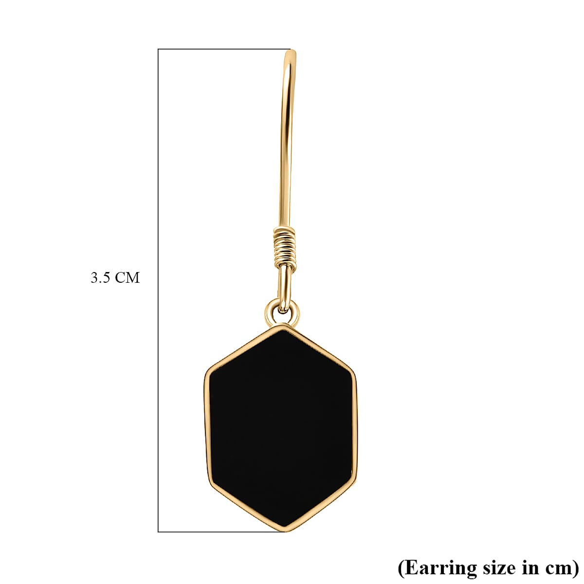 Black Onyx Hexagon Earrings (With Hook) in 18K Yellow Gold Vermeil Plated Sterling Silver 7.89 Ct.