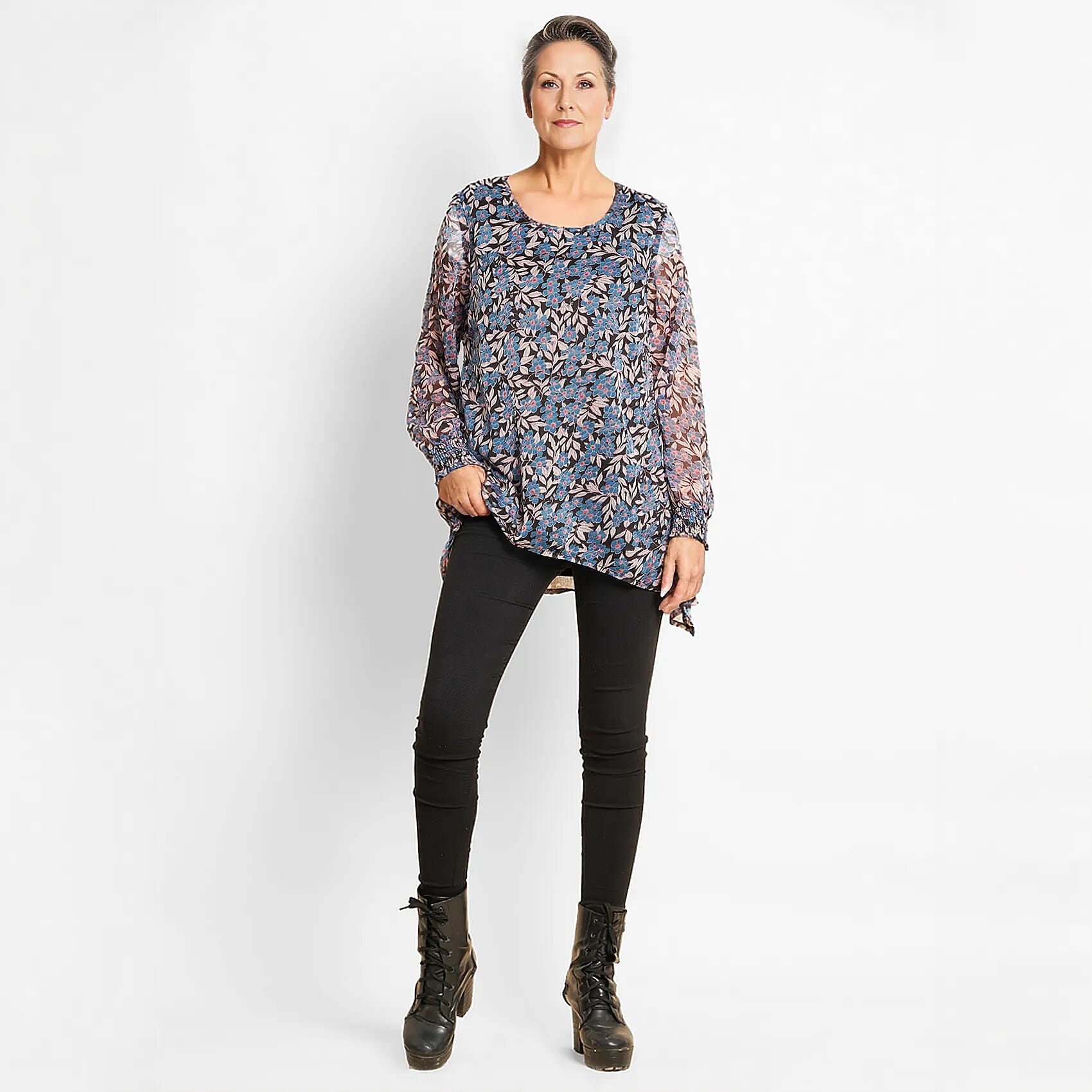 TAMSY Leaves Pattern Top - Blue