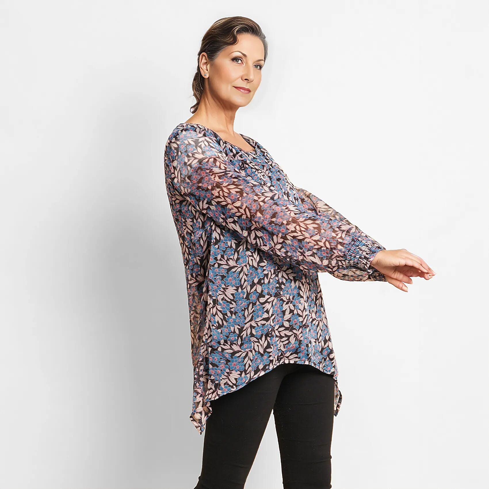 TAMSY Leaves Pattern Top - Blue