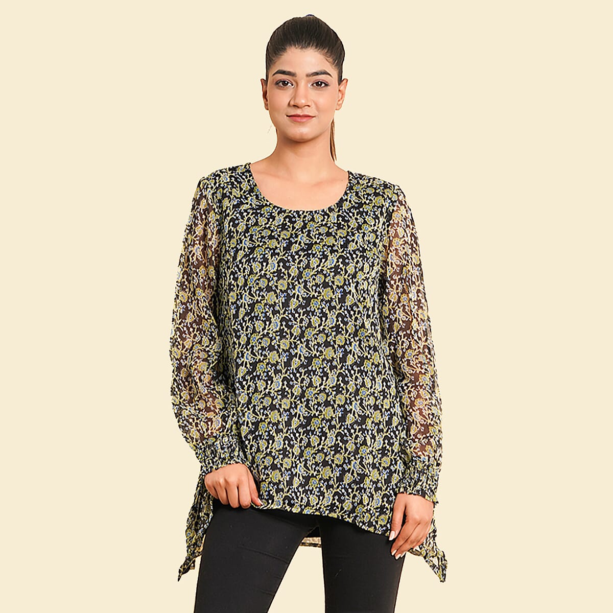 TAMSY Leaves Pattern Top - Blue