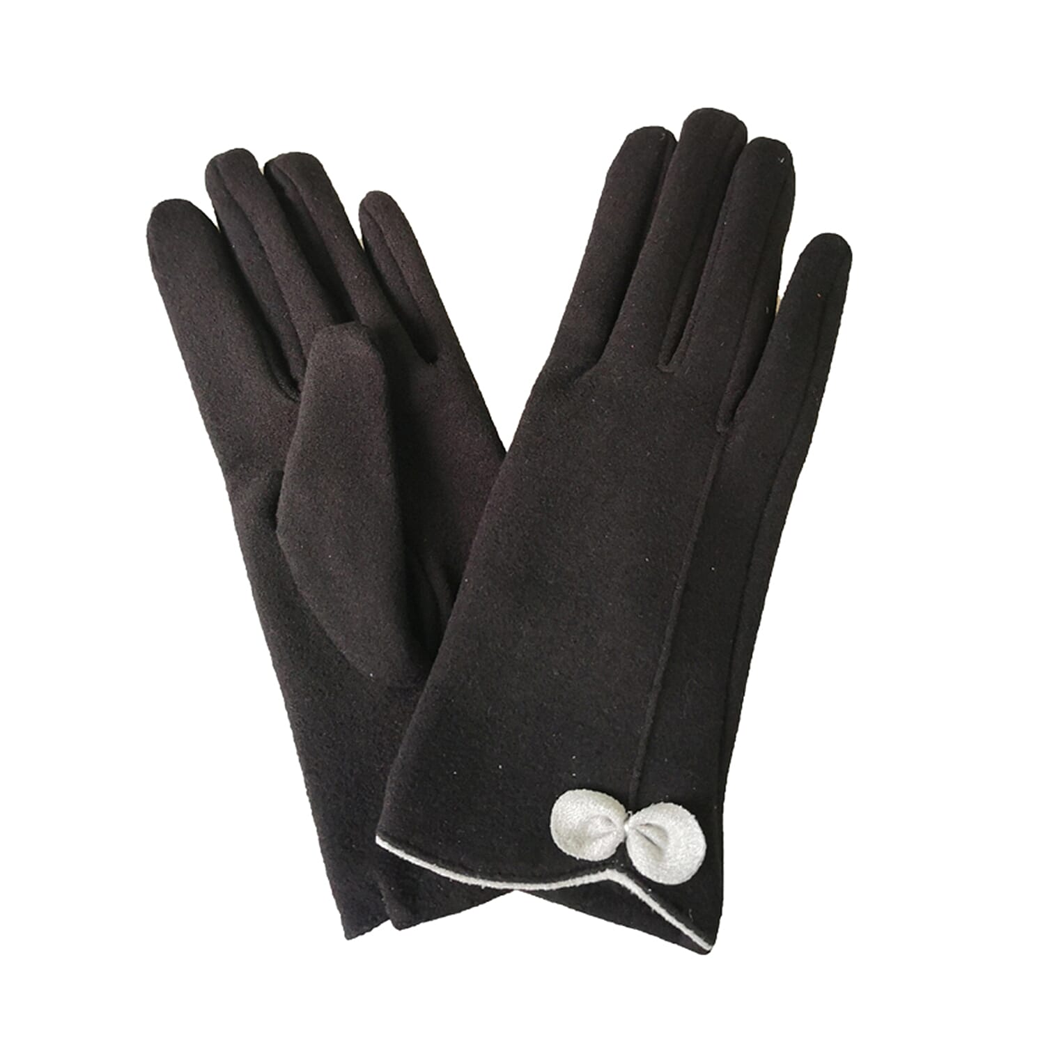 Soft Suede Gloves with Small Bow Detail - Black