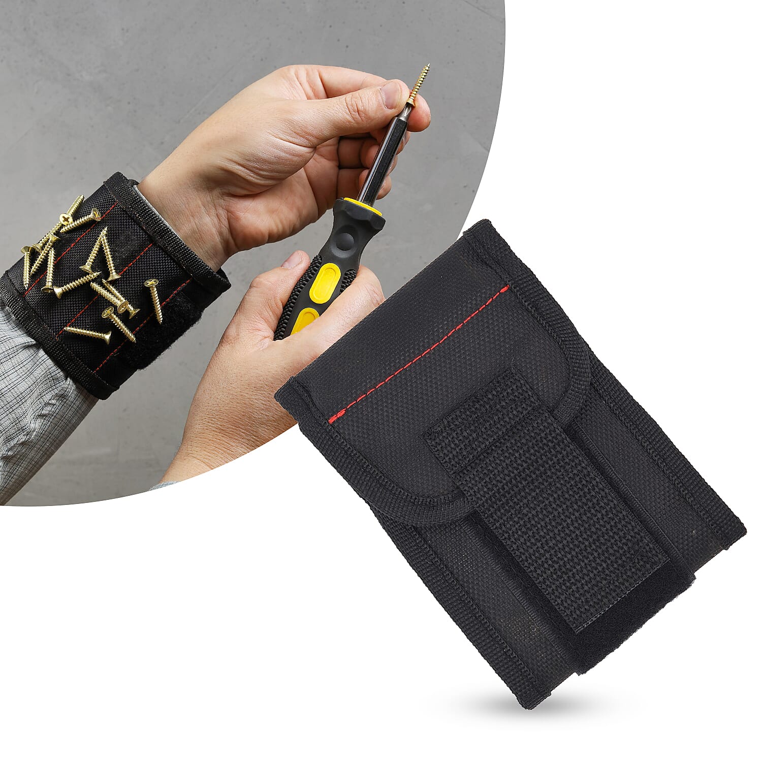 Magnetic Wristband with 15 Powerful Magnets for Holding Tools (Size 37x9 Cm) - Black