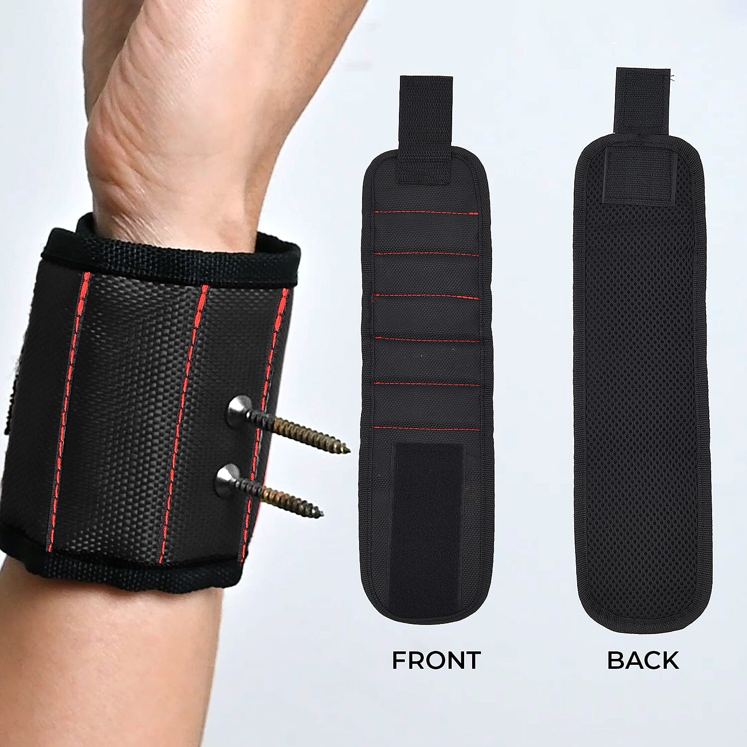 Magnetic Wristband with 15 Powerful Magnets for Holding Tools (Size 37x9 Cm) - Black